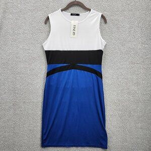 Finejo Bodycon Dress Womens Size Medium Purplish Blue Black Sleeveless Summer